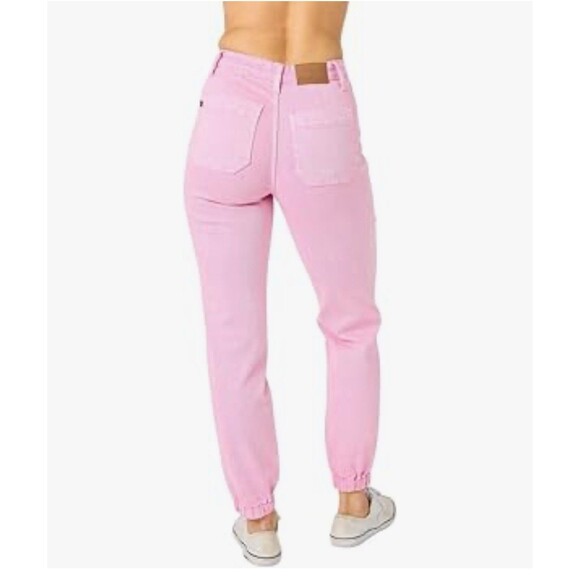 JUDY BLUE High Rise Garment Dyed Denim Joggers Size 16W Pink Casual Pants - Picture 5 of 11